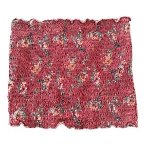 Polly & Esther Floral Crop Top Small/Medium Preowned Burgundy Floral Stretchy